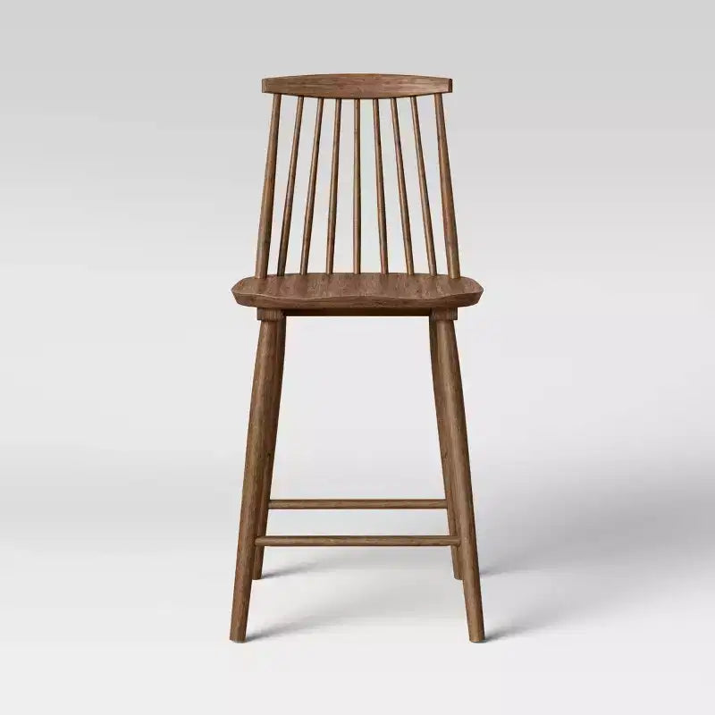 Sgabello da bancone Windsor con schienale alto, struttura in legno, senza braccioli, 1 posto – Nero / Naturale / Noce