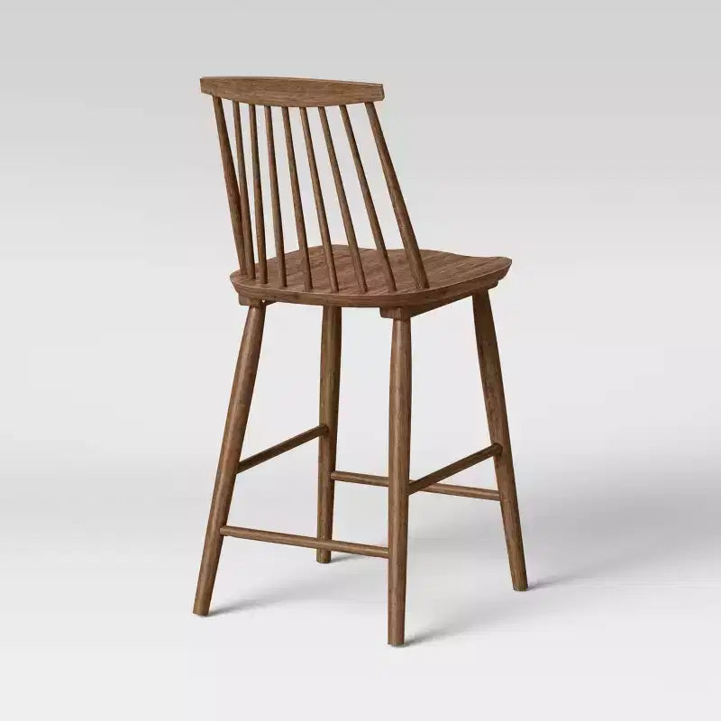 Sgabello da bancone Windsor con schienale alto, struttura in legno, senza braccioli, 1 posto – Nero / Naturale / Noce