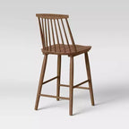 Sgabello da bancone Windsor con schienale alto, struttura in legno, senza braccioli, 1 posto – Nero / Naturale / Noce