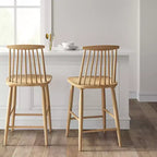 Sgabello da bancone Windsor con schienale alto, struttura in legno, senza braccioli, 1 posto – Nero / Naturale / Noce