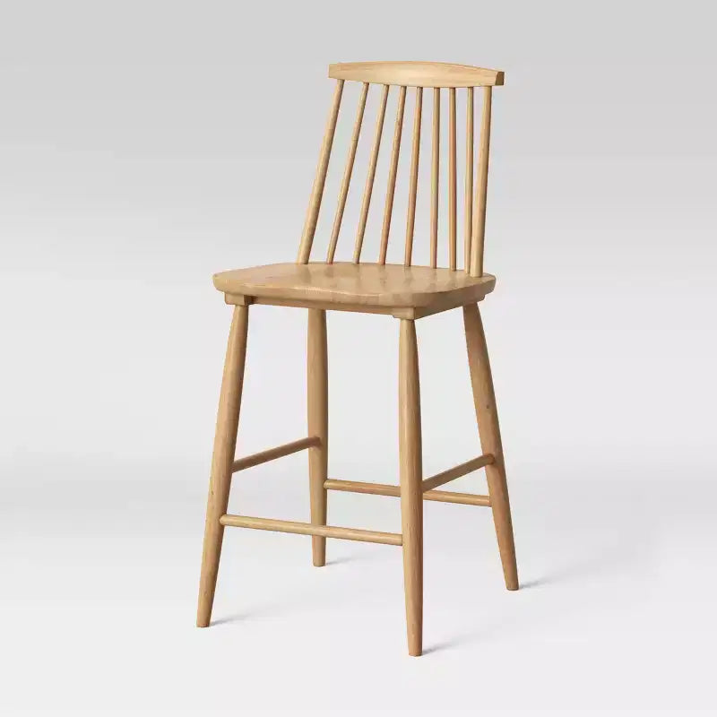 Sgabello da bancone Windsor con schienale alto, struttura in legno, senza braccioli, 1 posto – Nero / Naturale / Noce