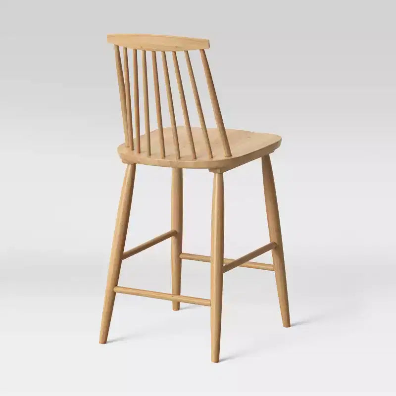 Sgabello da bancone Windsor con schienale alto, struttura in legno, senza braccioli, 1 posto – Nero / Naturale / Noce