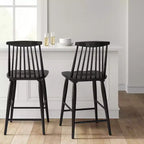 Sgabello da bancone Windsor con schienale alto, struttura in legno, senza braccioli, 1 posto – Nero / Naturale / Noce