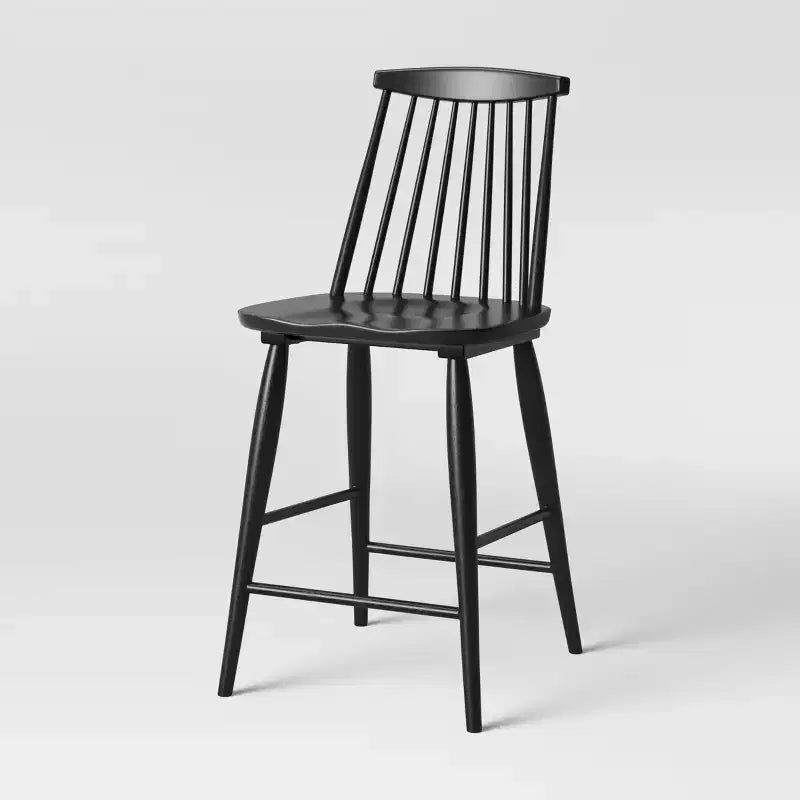 Sgabello da bancone Windsor con schienale alto, struttura in legno, senza braccioli, 1 posto – Nero / Naturale / Noce