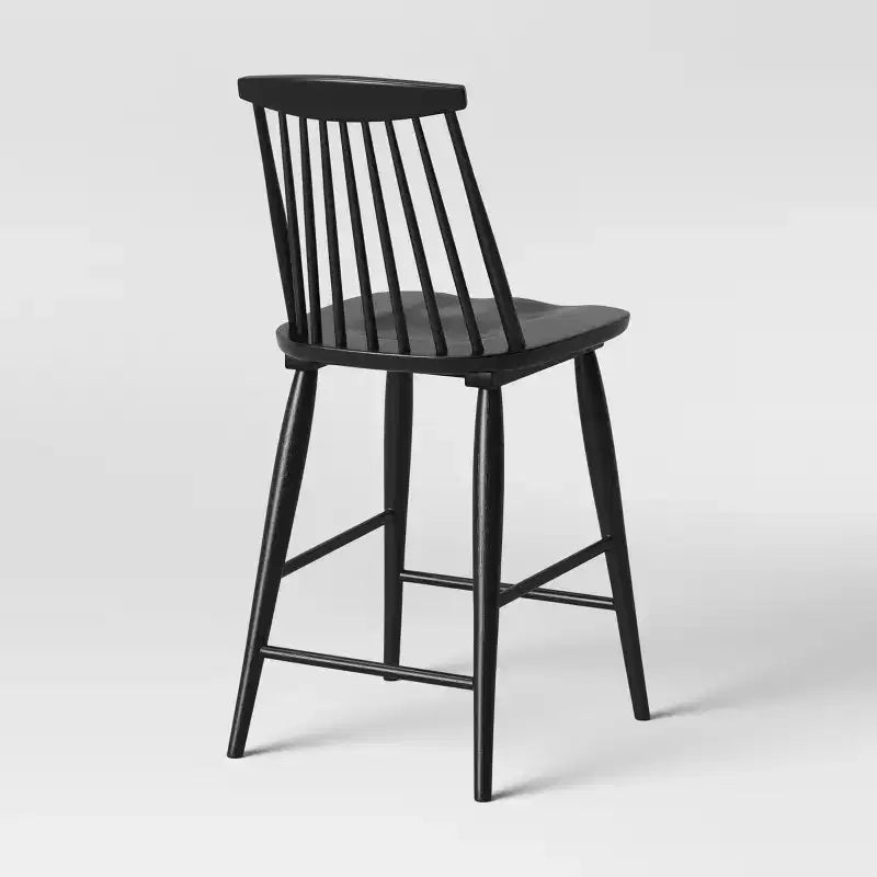 Sgabello da bancone Windsor con schienale alto, struttura in legno, senza braccioli, 1 posto – Nero / Naturale / Noce