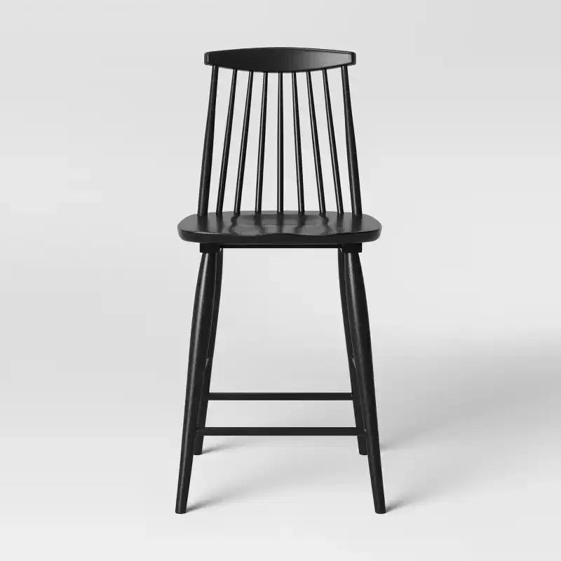 Sgabello da bancone Windsor con schienale alto, struttura in legno, senza braccioli, 1 posto – Nero / Naturale / Noce
