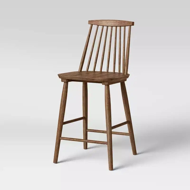 Sgabello da bancone Windsor con schienale alto, struttura in legno, senza braccioli, 1 posto – Nero / Naturale / Noce
