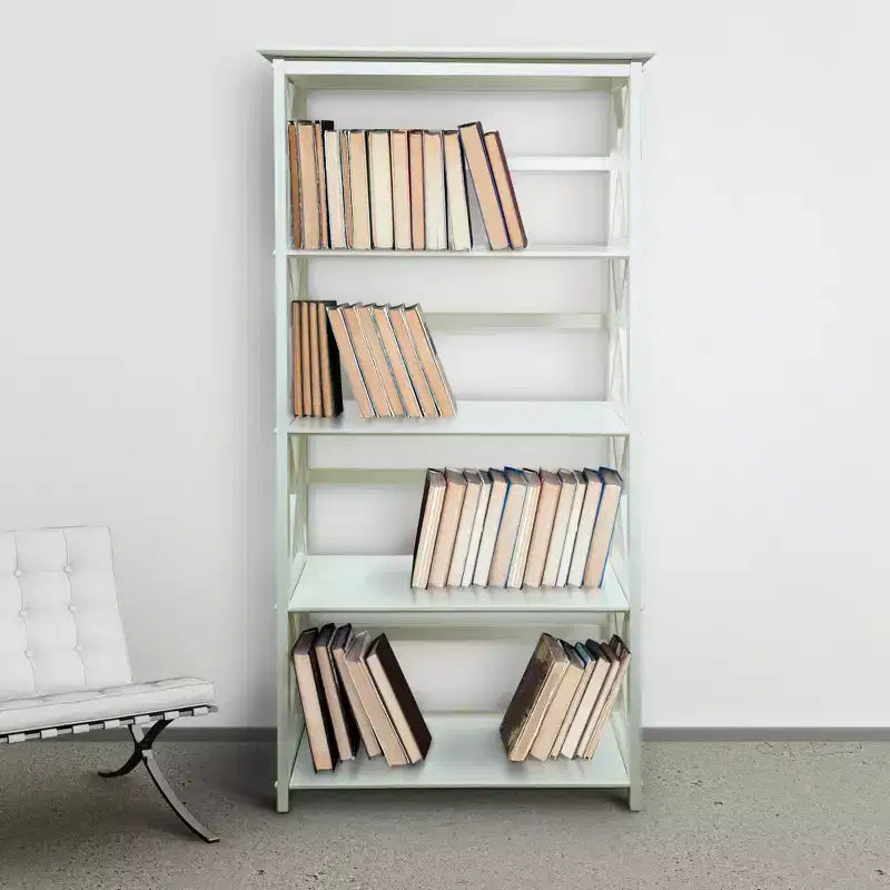 Libreria nera a 5 ripiani con design a X, singola
