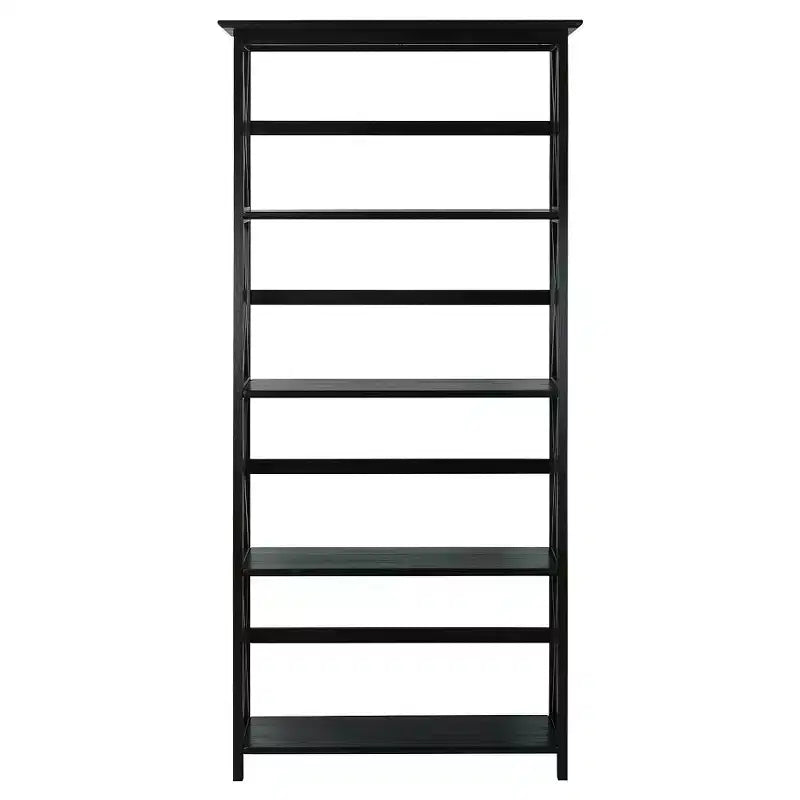 Libreria nera a 5 ripiani con design a X, singola