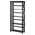 Libreria nera a 5 ripiani con design a X, singola