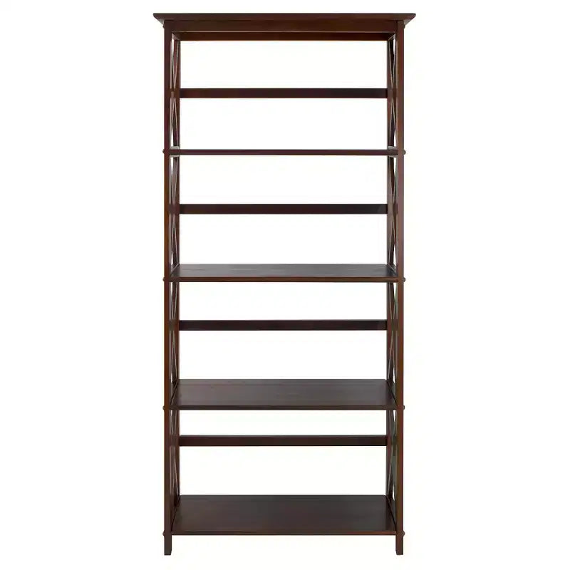 Libreria nera a 5 ripiani con design a X, singola