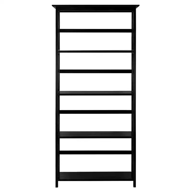 Libreria nera a 5 ripiani con design a X, singola