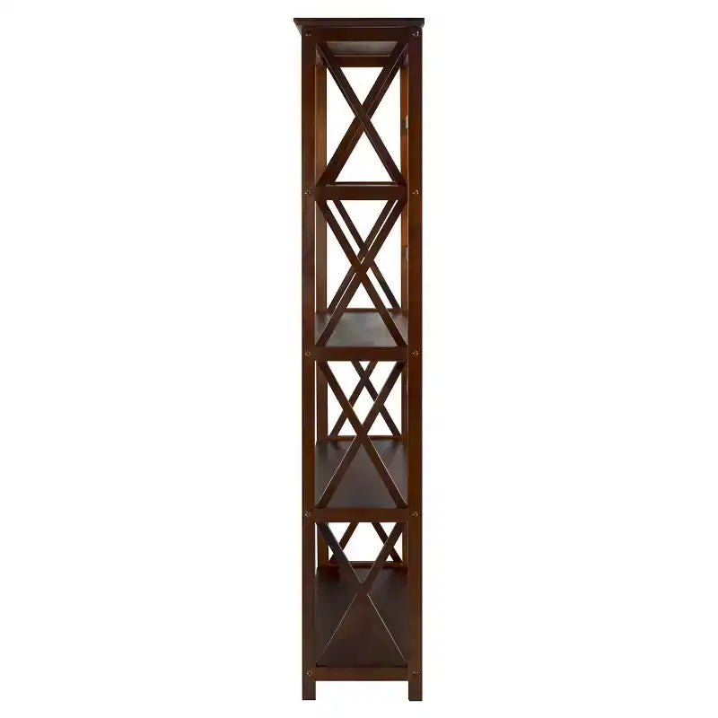 Libreria nera a 5 ripiani con design a X, singola