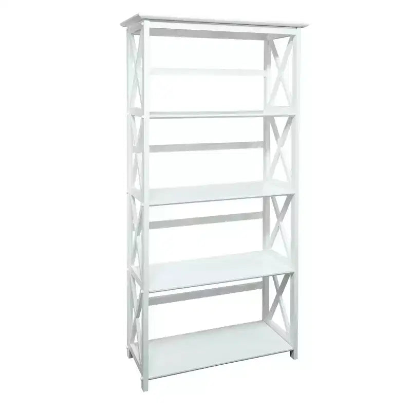 Libreria nera a 5 ripiani con design a X, singola