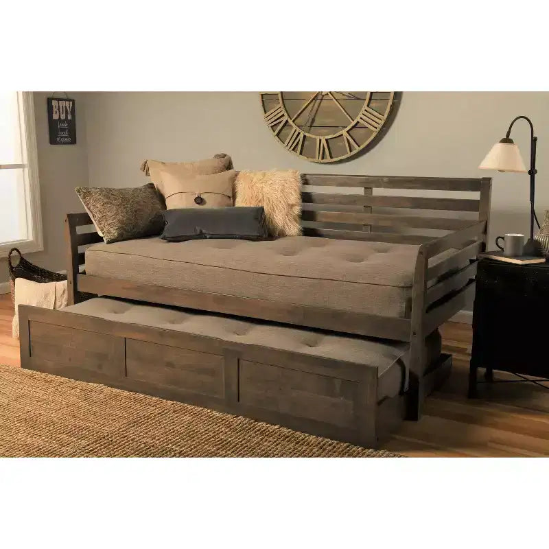 Barbados / Struttura divano-letto a scomparsa in noce rustico, convertibile in 2 letti singoli