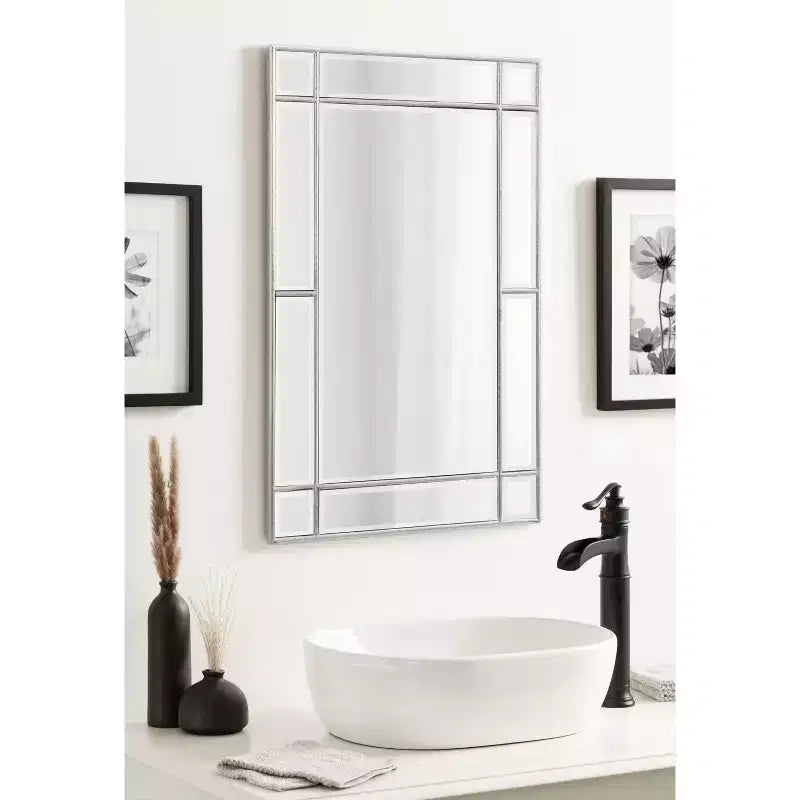 Specchio da parete rettangolare con cornice nera/argento, singolo, 20x30 pollici