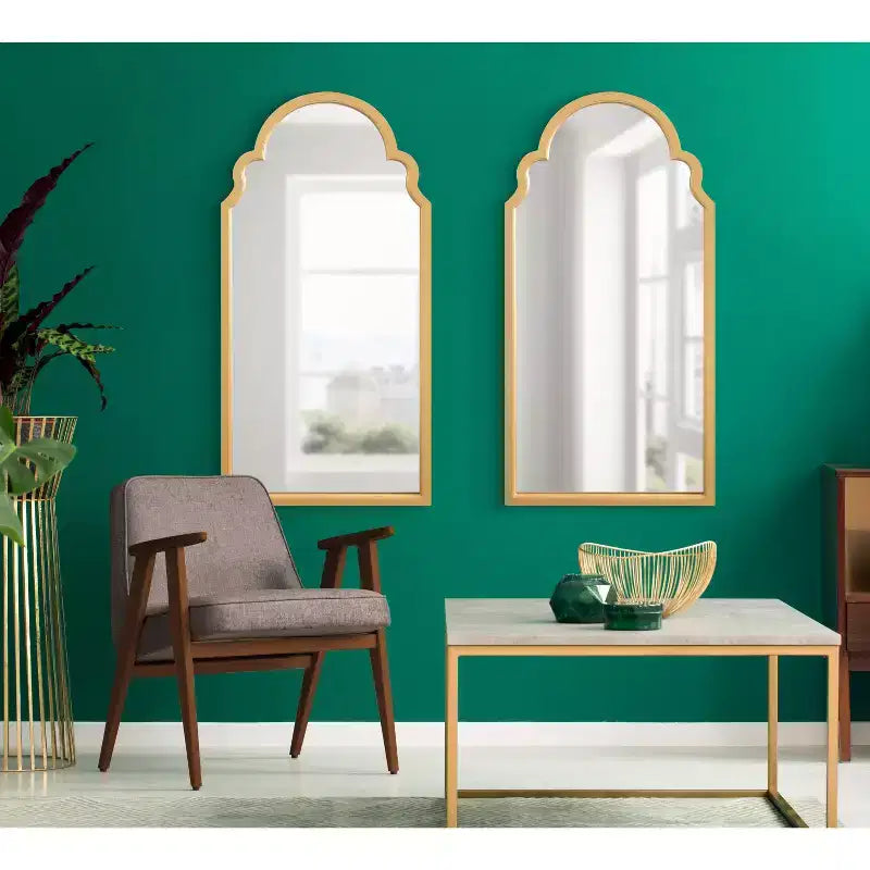 Specchio da parete ad arco smerlato, cornice nera / oro / grigia / marrone rustico / argento, singolo