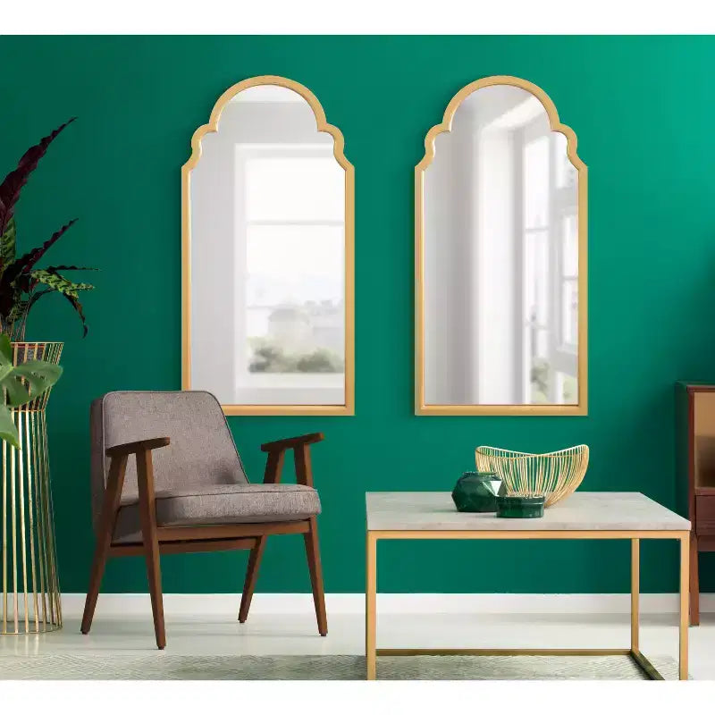 Specchio da parete ad arco smerlato, cornice nera / oro / grigia / marrone rustico / argento, singolo