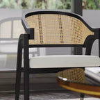 Sedia da pranzo e d'accento in canna di rattan naturale/nero, seduta singola, struttura in legno