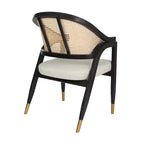Sedia da pranzo e d'accento in canna di rattan naturale/nero, seduta singola, struttura in legno