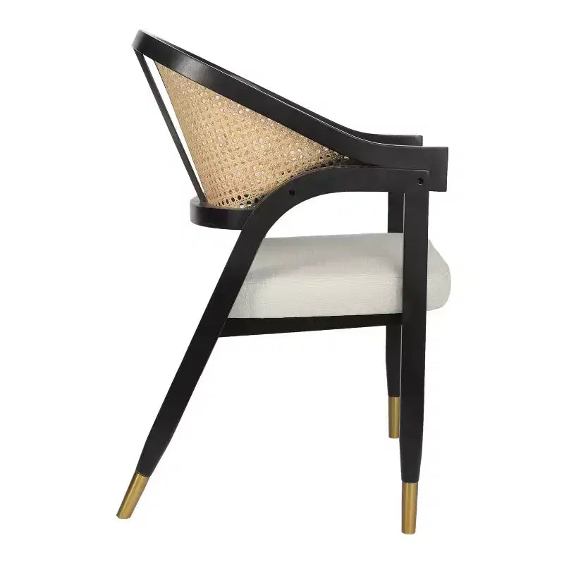 Sedia da pranzo e d'accento in canna di rattan naturale/nero, seduta singola, struttura in legno