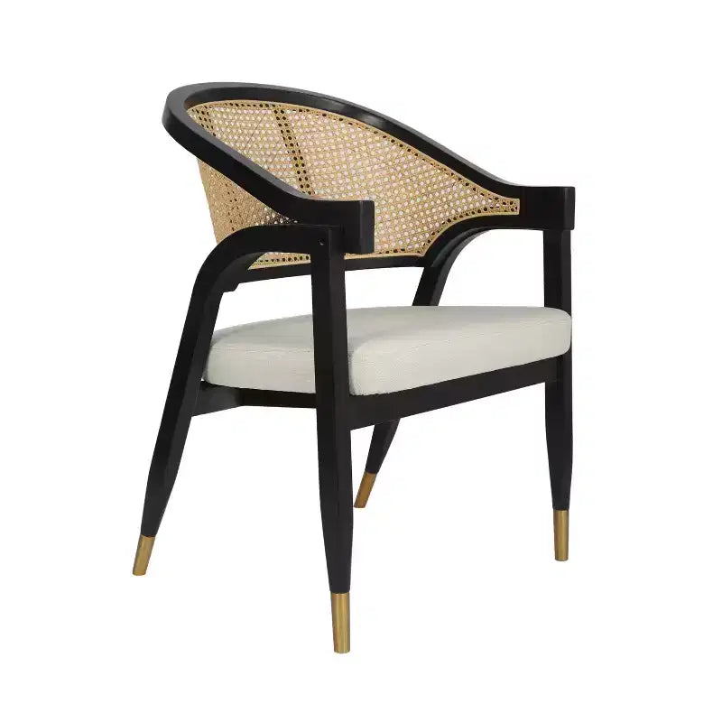 Sedia da pranzo e d'accento in canna di rattan naturale/nero, seduta singola, struttura in legno