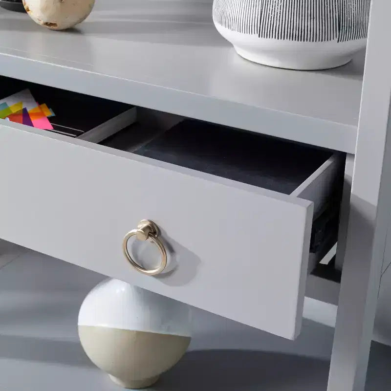 Scaffale a 5 ripiani con 1 cassetto – Bianco antico / Grigio / Blu notte, Utente singolo