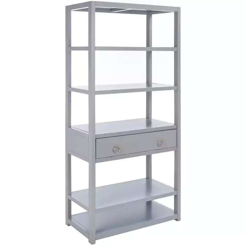Scaffale a 5 ripiani con 1 cassetto – Bianco antico / Grigio / Blu notte, Utente singolo