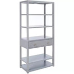 Scaffale a 5 ripiani con 1 cassetto – Bianco antico / Grigio / Blu notte, Utente singolo