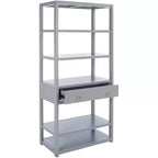 Scaffale a 5 ripiani con 1 cassetto – Bianco antico / Grigio / Blu notte, Utente singolo