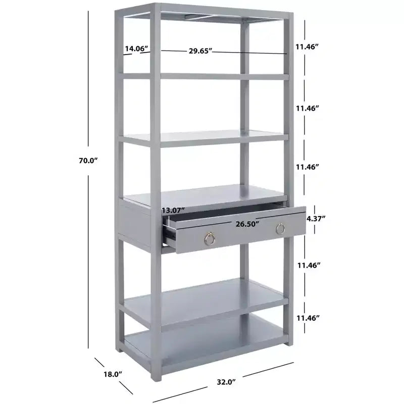 Scaffale a 5 ripiani con 1 cassetto – Bianco antico / Grigio / Blu notte, Utente singolo
