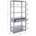 Scaffale a 5 ripiani con 1 cassetto – Bianco antico / Grigio / Blu notte, Utente singolo