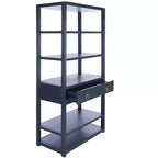 Scaffale a 5 ripiani con 1 cassetto – Bianco antico / Grigio / Blu notte, Utente singolo
