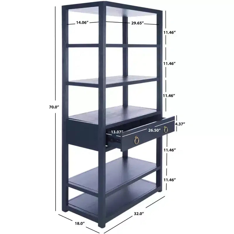 Scaffale a 5 ripiani con 1 cassetto – Bianco antico / Grigio / Blu notte, Utente singolo