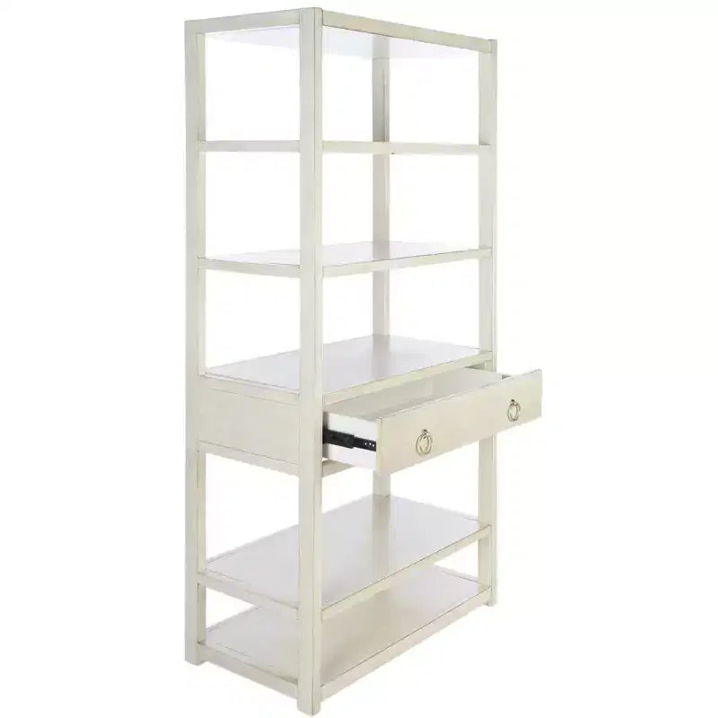 Scaffale a 5 ripiani con 1 cassetto – Bianco antico / Grigio / Blu notte, Utente singolo