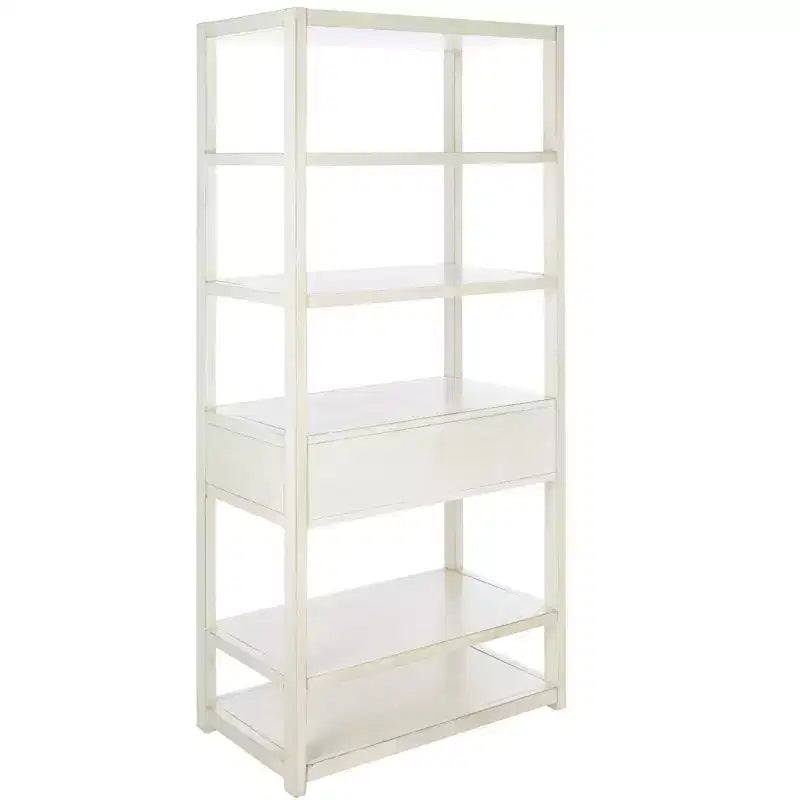 Scaffale a 5 ripiani con 1 cassetto – Bianco antico / Grigio / Blu notte, Utente singolo