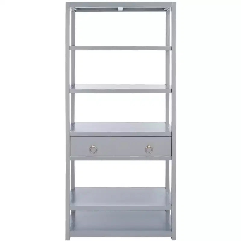 Scaffale a 5 ripiani con 1 cassetto – Bianco antico / Grigio / Blu notte, Utente singolo