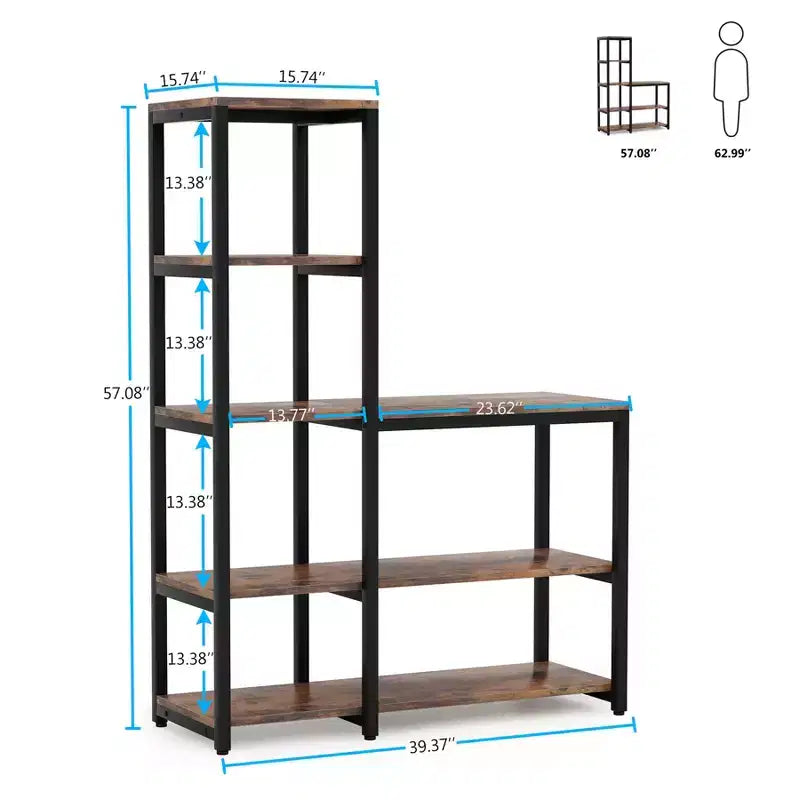 Scaffale Angolare a L a 5 Ripiani Marrone Rustico, Singolo