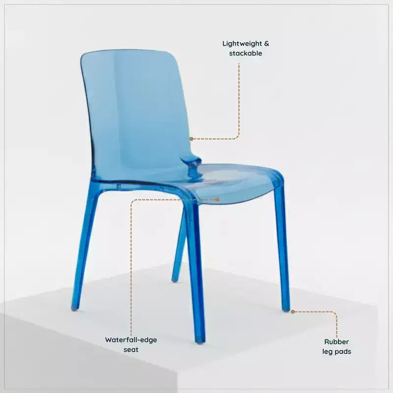 Sedia da pranzo in acrilico trasparente nera/trasparente/rossa/blu/arancione, sedile singolo, impilabile
